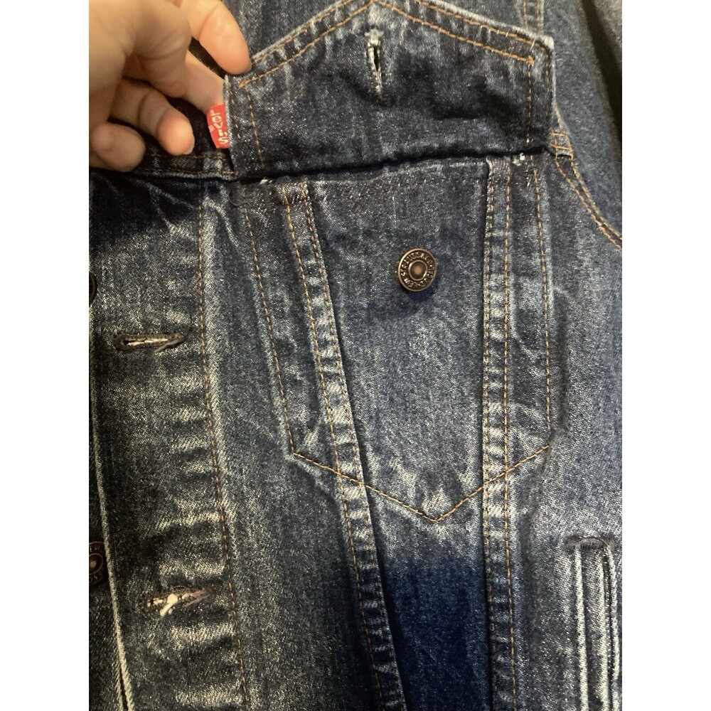 Levis Upcyled Jean Jacket XL Denim Trucker Faded Biker Street Rock 80s 90s Y2K - Picture 10 of 12